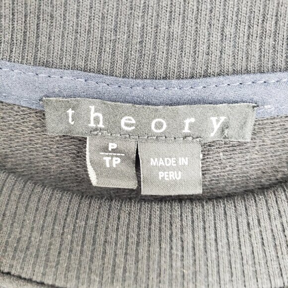 Theory High Low Split Hem Pullover Sweatshirt Top XS Womens Crew Neck Black - Picture 2 of 7